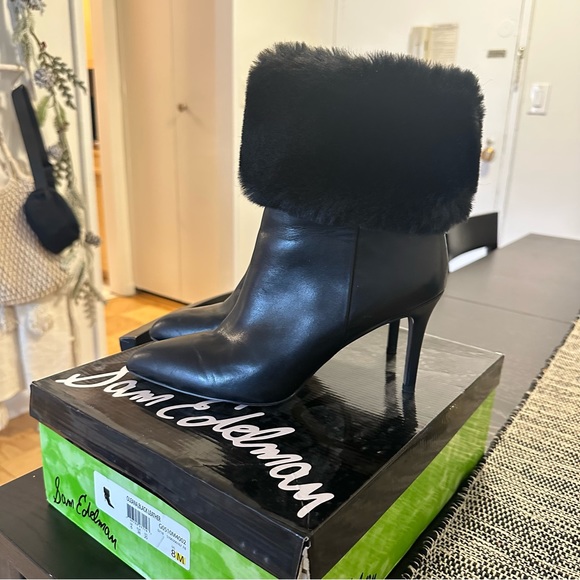 Sam Edelman “Oleana” Black Leather Fur Boots Sz 8 - Picture 7 of 12